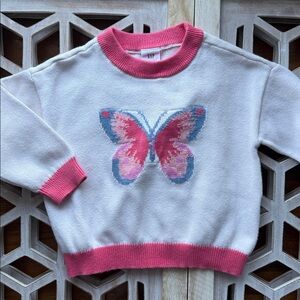 GAP 100% Cotton White Sweater with Pink and Blue Butterfly